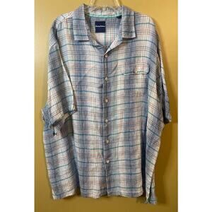 Tommy Bahama Men's Blue Plaid 100% Linen‎ Button-up Shirt Size 2XB